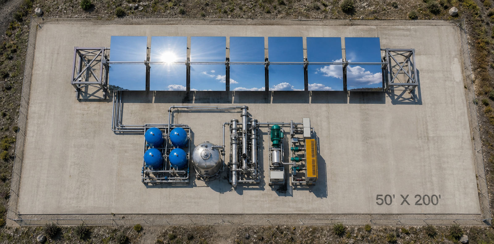 Q3 Power system aerial view showing 50 x 200 foot footprint